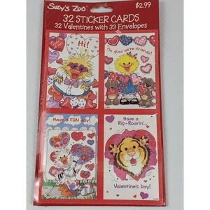 Suzy's Zoo Valentine's Day Sticker cards Blank Greeting Gibson Sealed